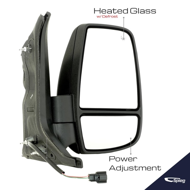 Spieg Passenger Side Mirror for 2015-2019 Ford Transit 150 250 350 Cargo Van Power Adj Heated Turn Signal Manual Fold Short Arm | Textured Black 6 Pins Right FO1321552 - Image 2